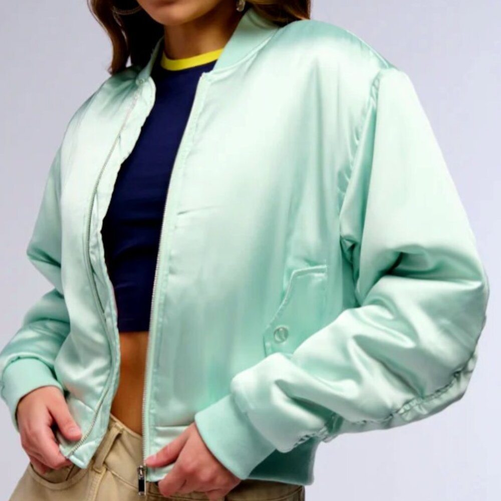 Callie Lives Miz Azalea Wang Arizona Mint Green Tea Satin Bomber Jacket S M L